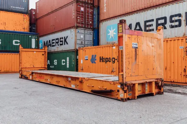 40ft-shipping-container-flat-rack-red-brown-used-corner-left-600x400-1.webp 40ft Used Flat Rack Containers For Sale - Image 1