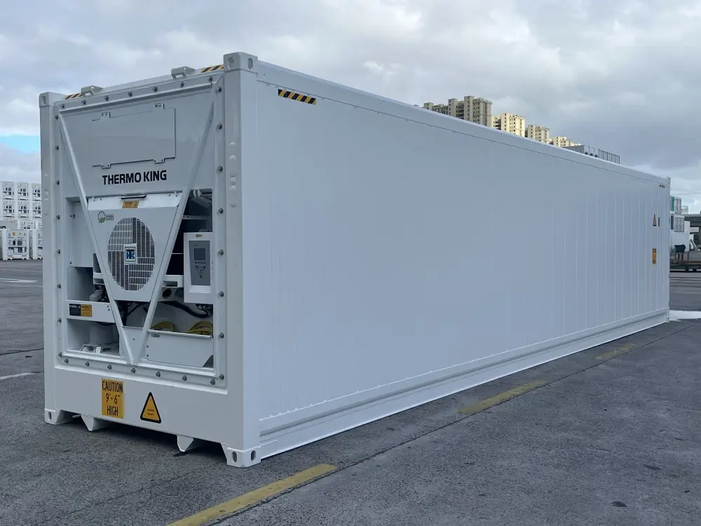 40ft-shipping-container-reefer-white-new-corner-right-back.webp 40ft High Cube New Refrigerated Container For Sale - Image 1